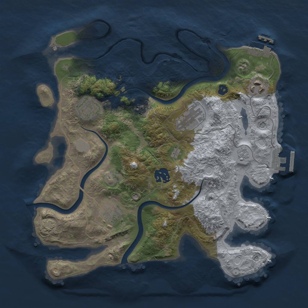 Rust Map: Procedural Map, Size: 3000, Seed: 68954325, 12 Monuments