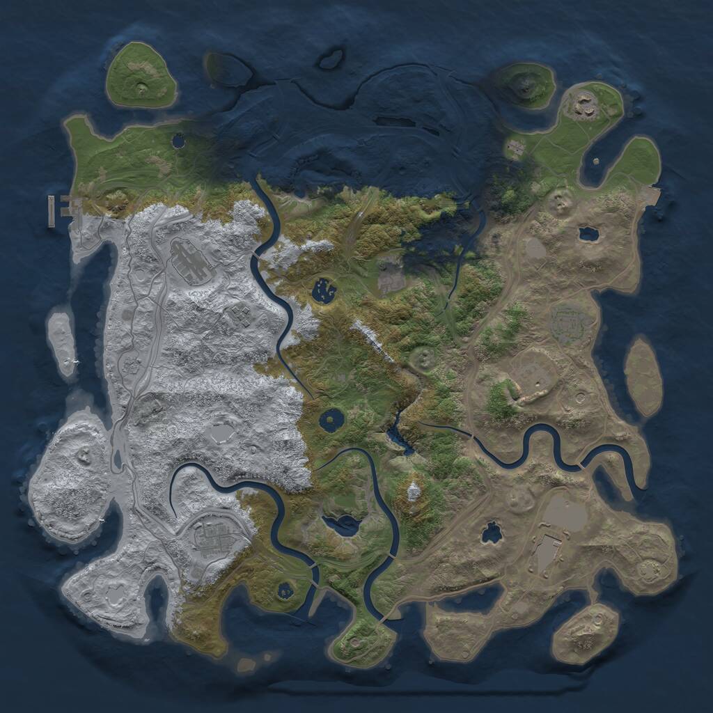 Rust Map: Procedural Map, Size: 4500, Seed: 1334761029, 14 Monuments