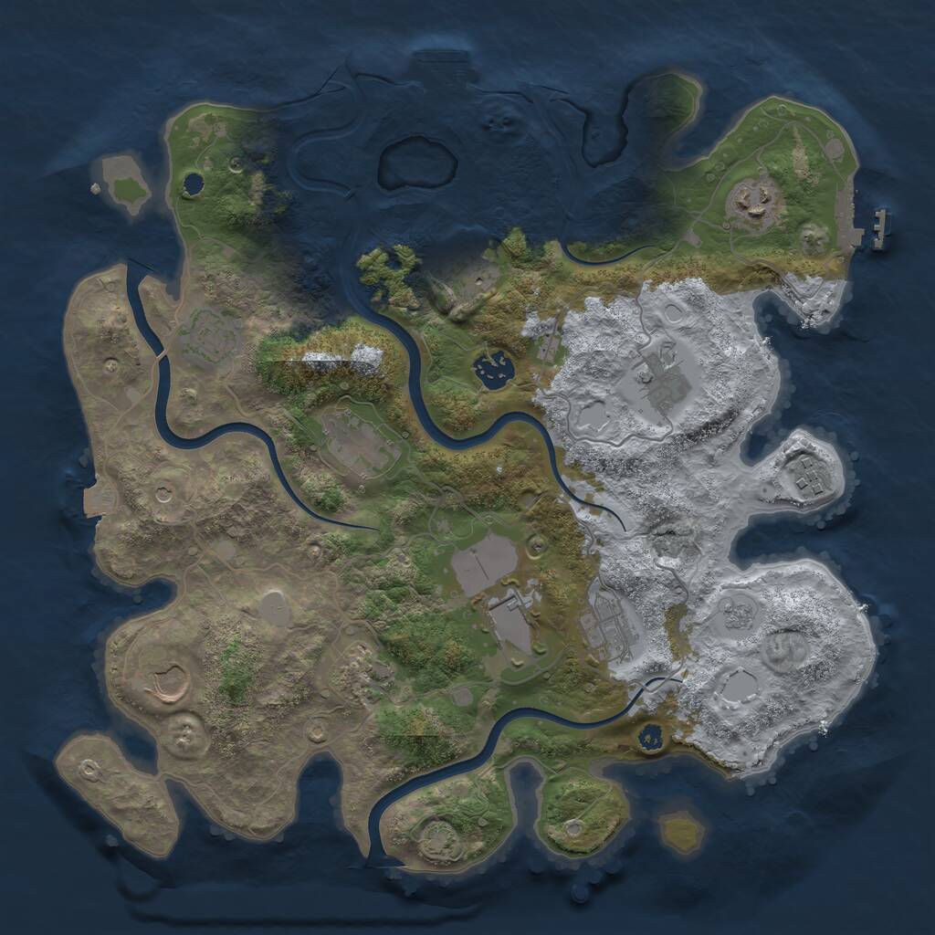 Rust Map: Procedural Map, Size: 3700, Seed: 1105035707, 17 Monuments