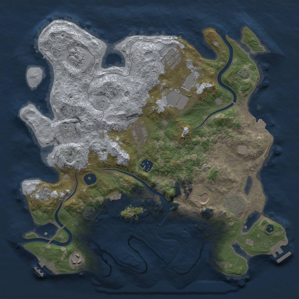 Rust Map: Procedural Map, Size: 3750, Seed: 1233915914, 17 Monuments
