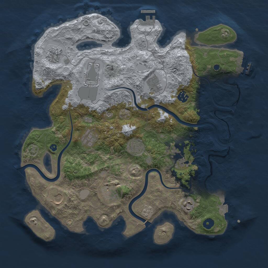 Rust Map: Procedural Map, Size: 3750, Seed: 214114476, 17 Monuments