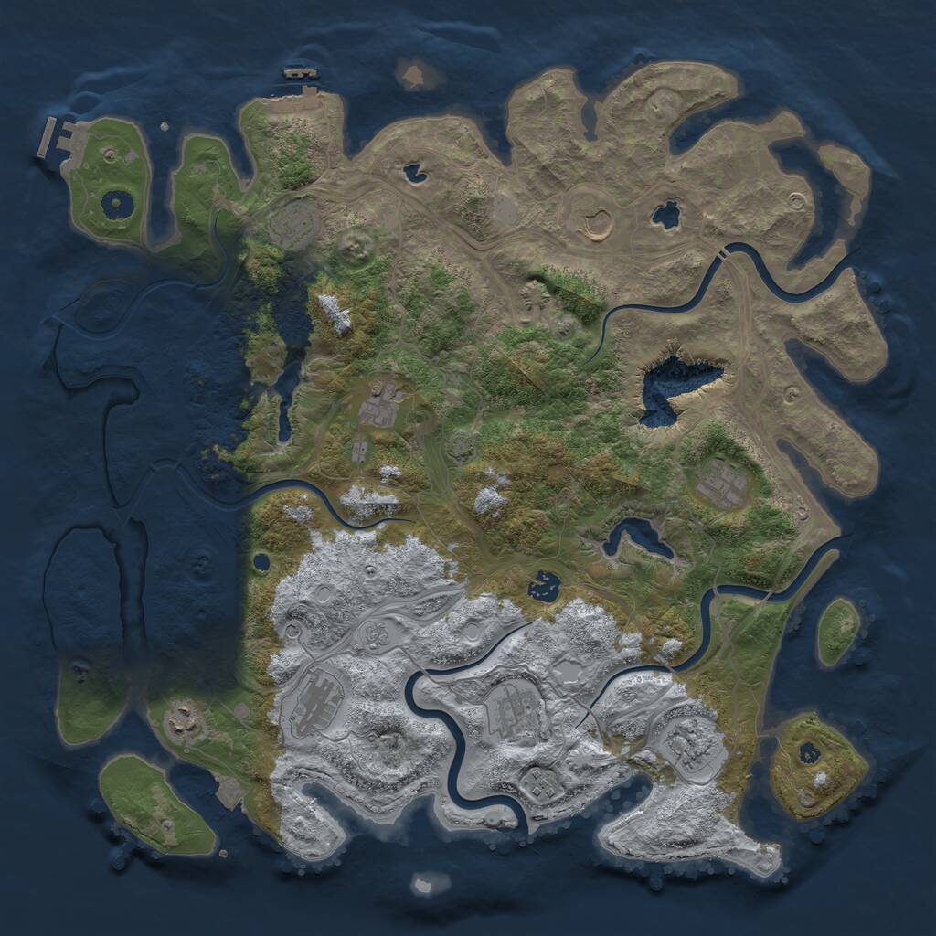 Rust Map: Procedural Map, Size: 4500, Seed: 19870205, 16 Monuments
