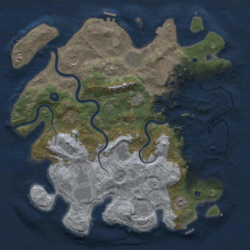 Rust Map: Procedural Map, Size: 3999, Seed: 1231800812, 16 Monuments