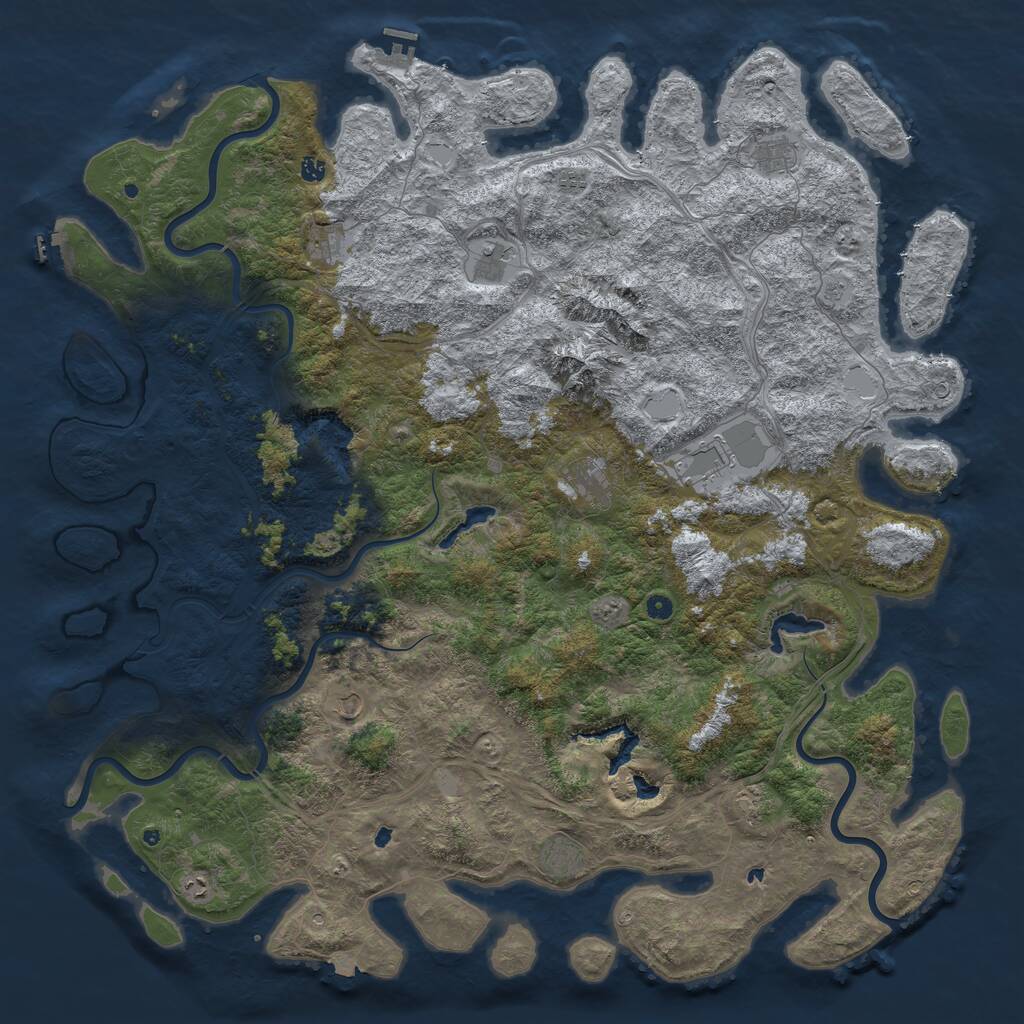 Rust Map: Procedural Map, Size: 6000, Seed: 619639477, 17 Monuments