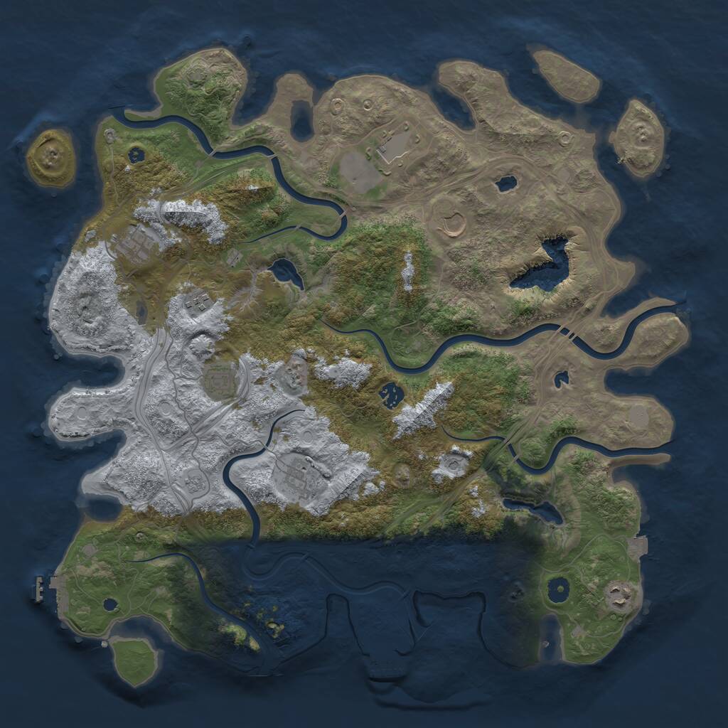 Rust Map: Procedural Map, Size: 4500, Seed: 1291864554, 14 Monuments