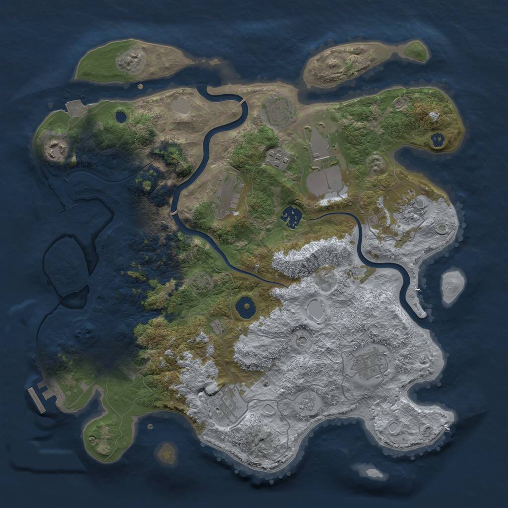 Rust Map: Procedural Map, Size: 3700, Seed: 1303588731, 14 Monuments