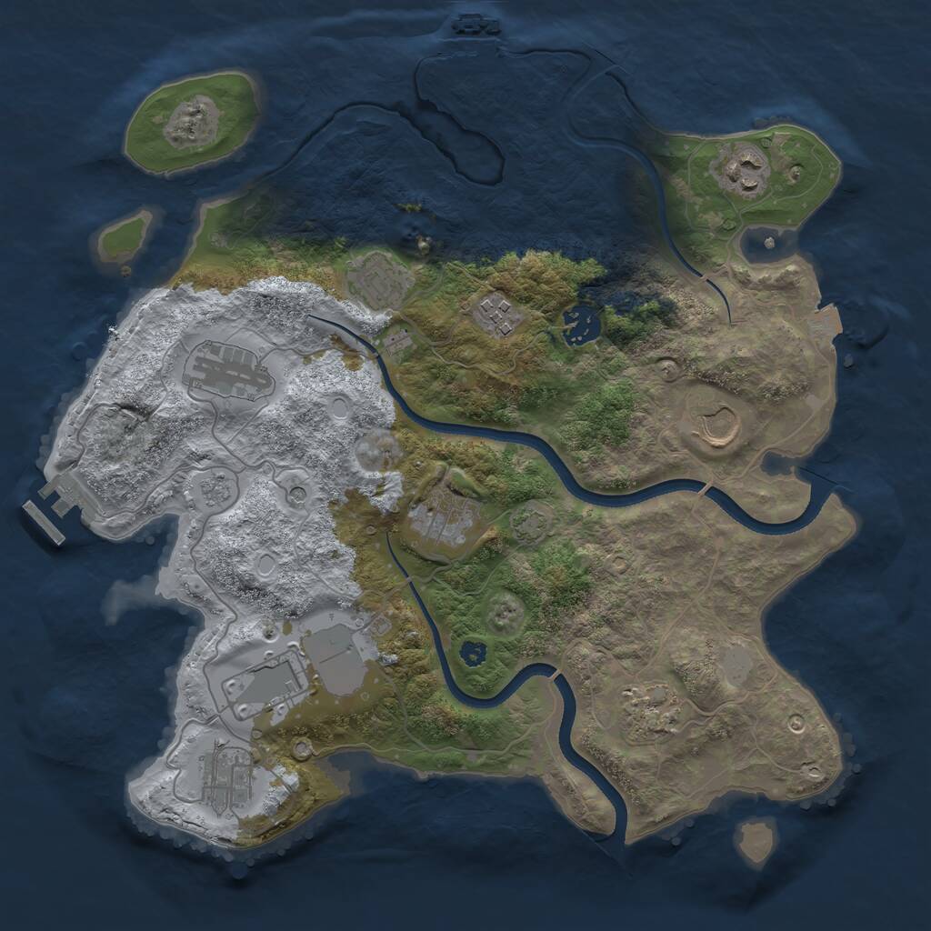 Rust Map: Procedural Map, Size: 3500, Seed: 32205394, 16 Monuments