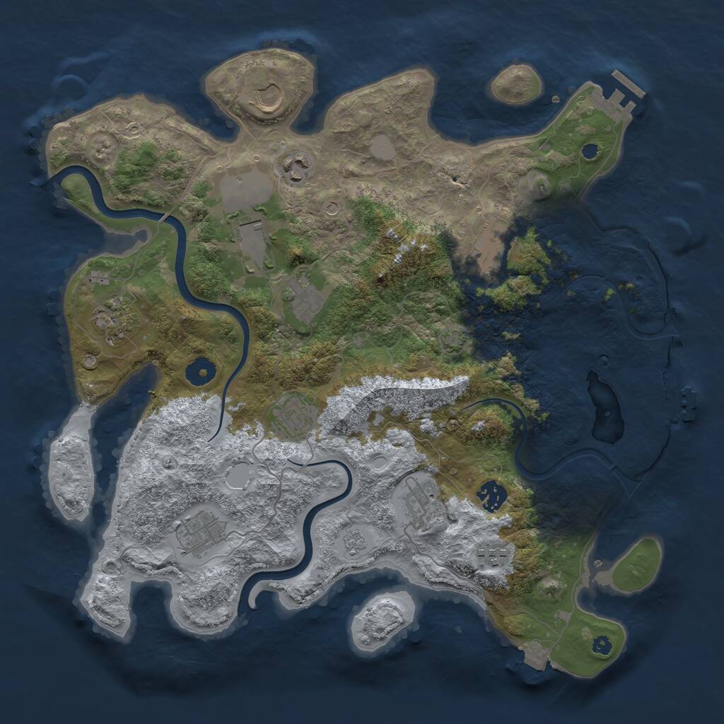 Rust Map: Procedural Map, Size: 3750, Seed: 1966433643, 17 Monuments