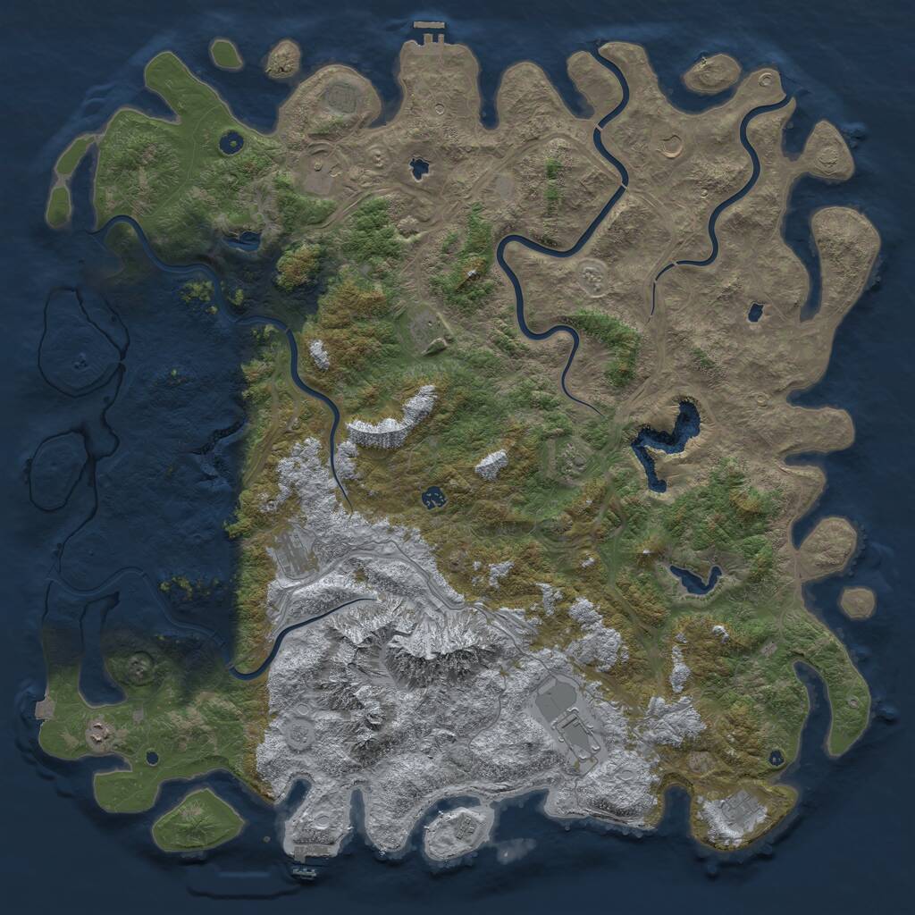 Rust Map: Procedural Map, Size: 6000, Seed: 607078060, 17 Monuments