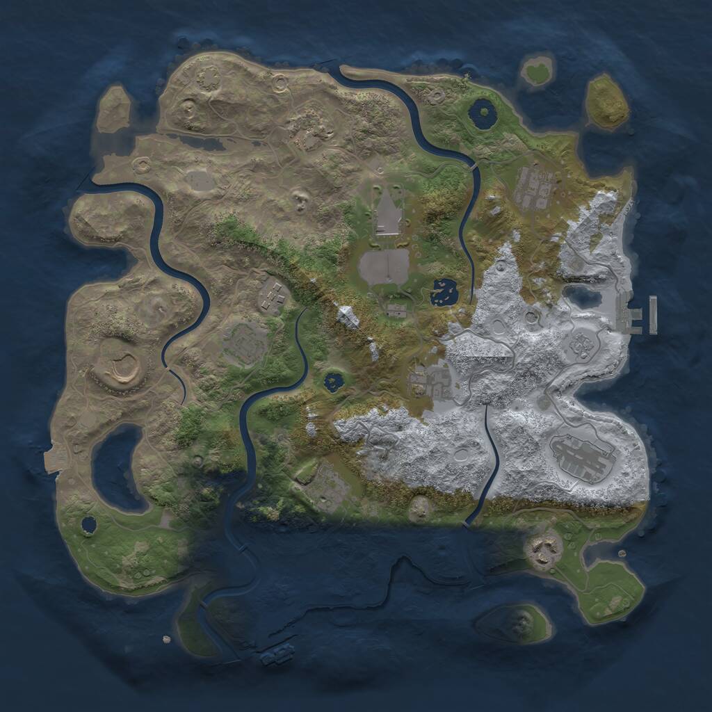 Rust Map: Procedural Map, Size: 3700, Seed: 2073373186, 17 Monuments