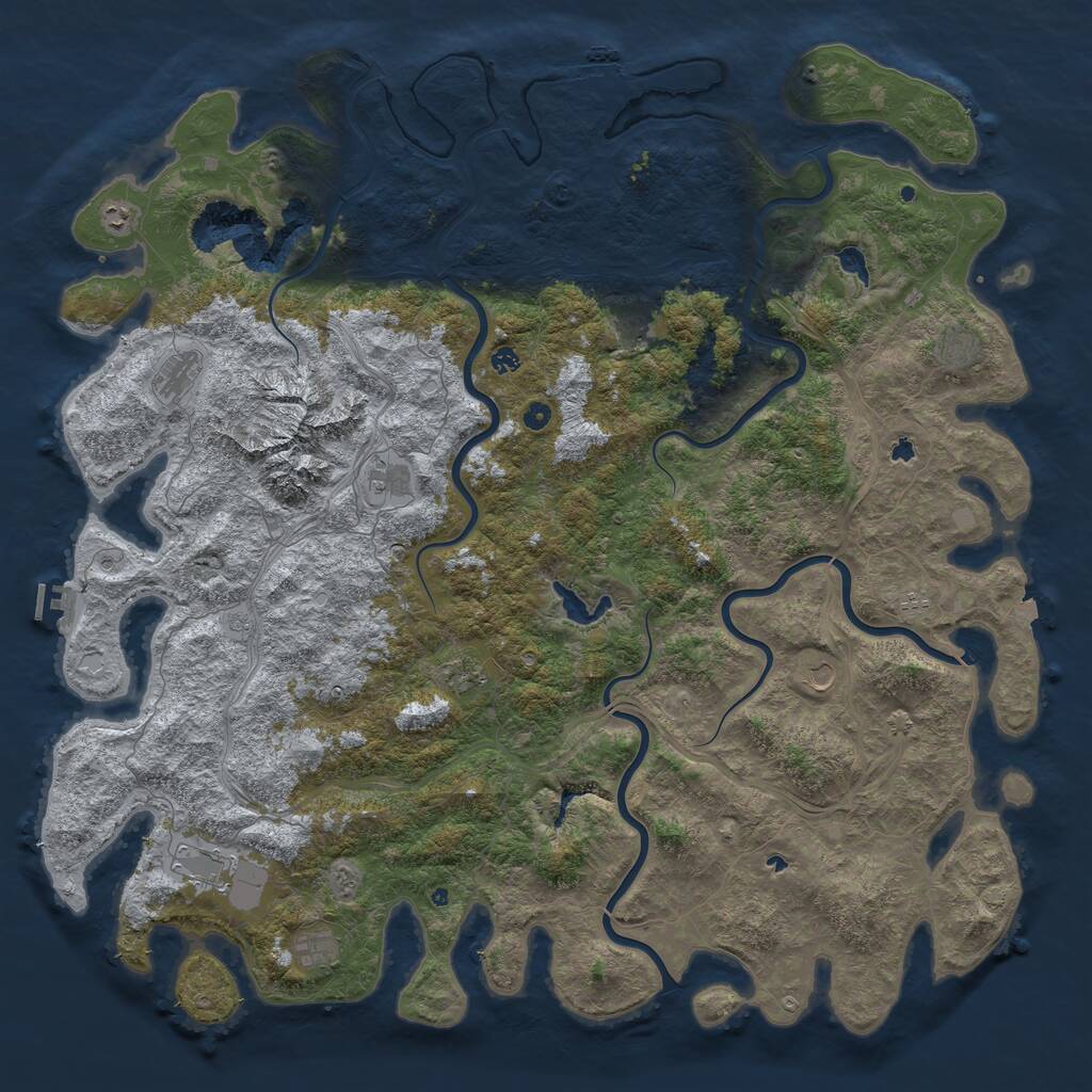 Rust Map: Procedural Map, Size: 6000, Seed: 1250244607, 17 Monuments