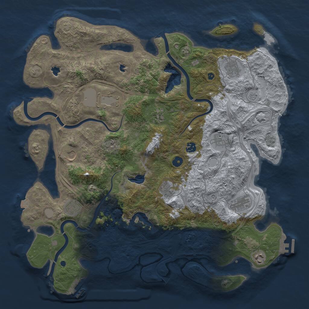 Rust Map: Procedural Map, Size: 4500, Seed: 1091943601, 17 Monuments