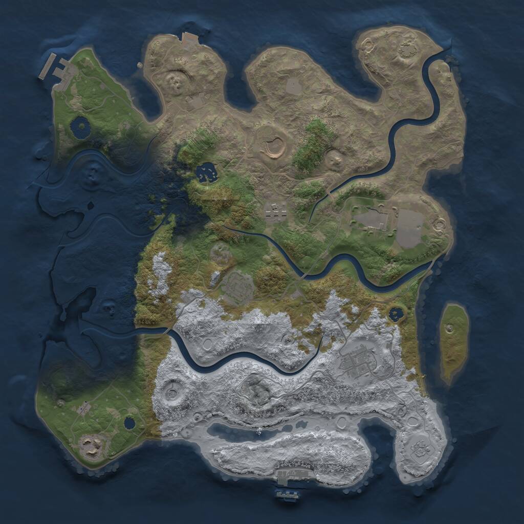Rust Map: Procedural Map, Size: 3700, Seed: 1971400709, 13 Monuments