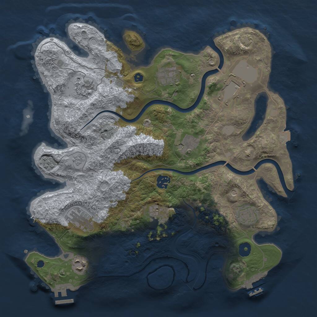 Rust Map: Procedural Map, Size: 3500, Seed: 54953829, 16 Monuments