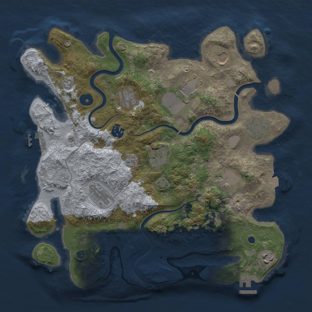 Rust Map: Procedural Map, Size: 3650, Seed: 627945503, 16 Monuments