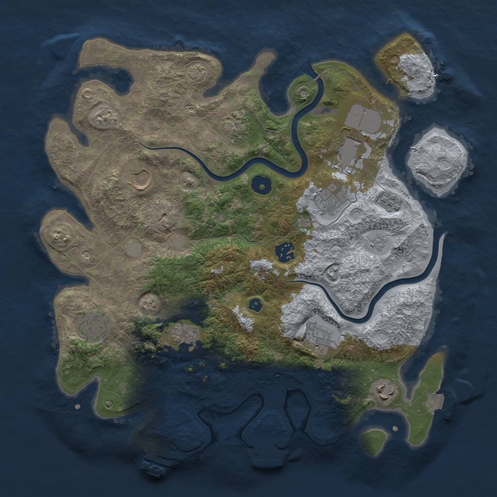 Rust Map: Procedural Map, Size: 3750, Seed: 660912514, 16 Monuments