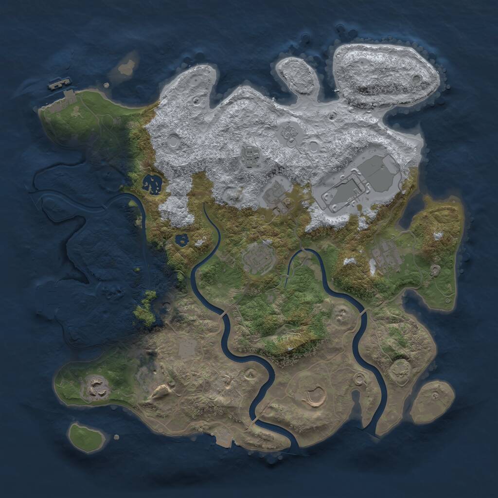 Rust Map: Procedural Map, Size: 3666, Seed: 1055113809, 15 Monuments