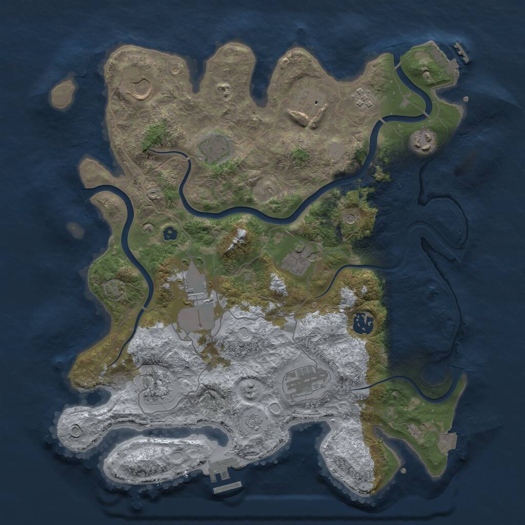 Rust Map: Procedural Map, Size: 3700, Seed: 366047875, 16 Monuments