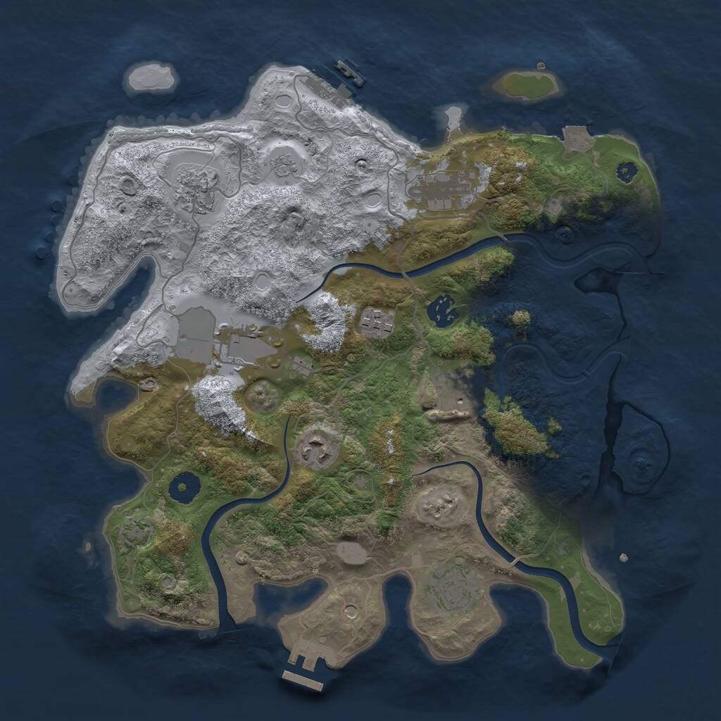 Rust Map: Procedural Map, Size: 3500, Seed: 555000, 14 Monuments
