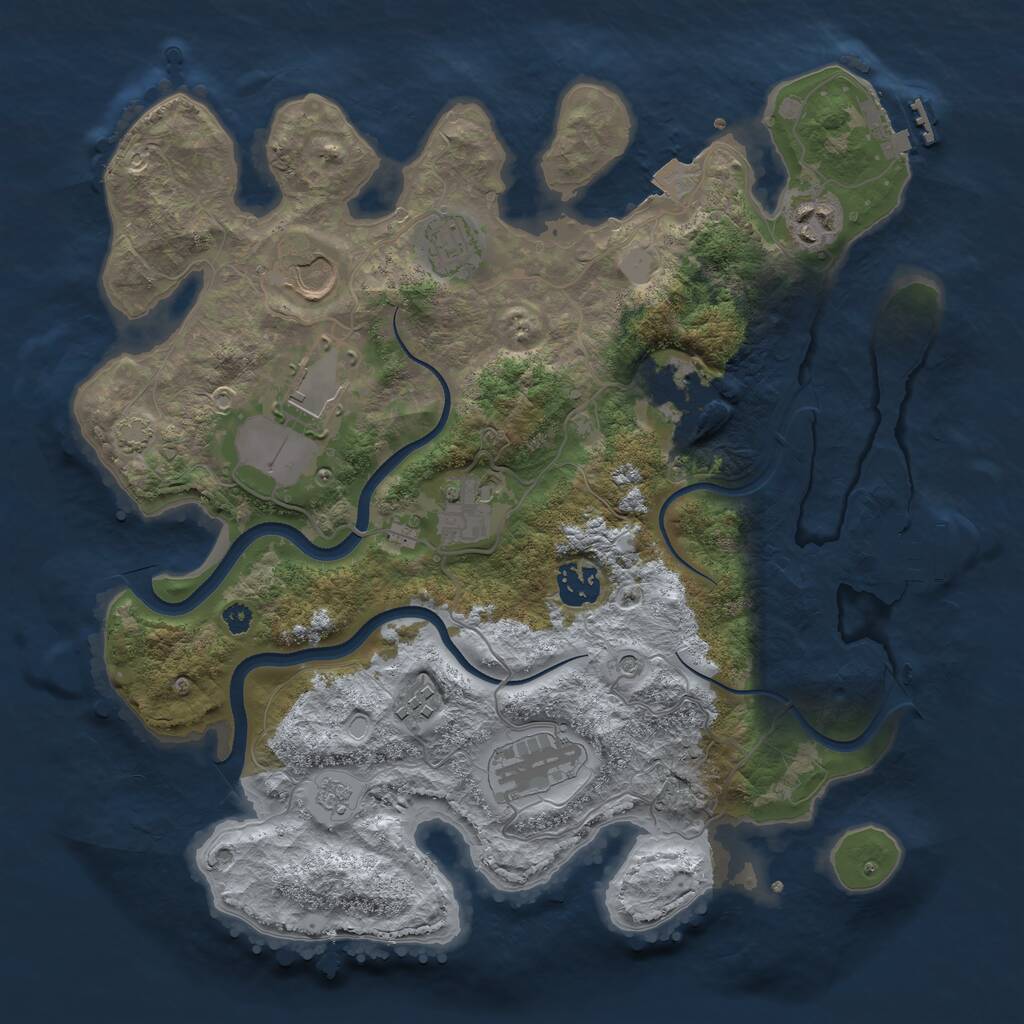 Rust Map: Procedural Map, Size: 3500, Seed: 1466073841, 15 Monuments