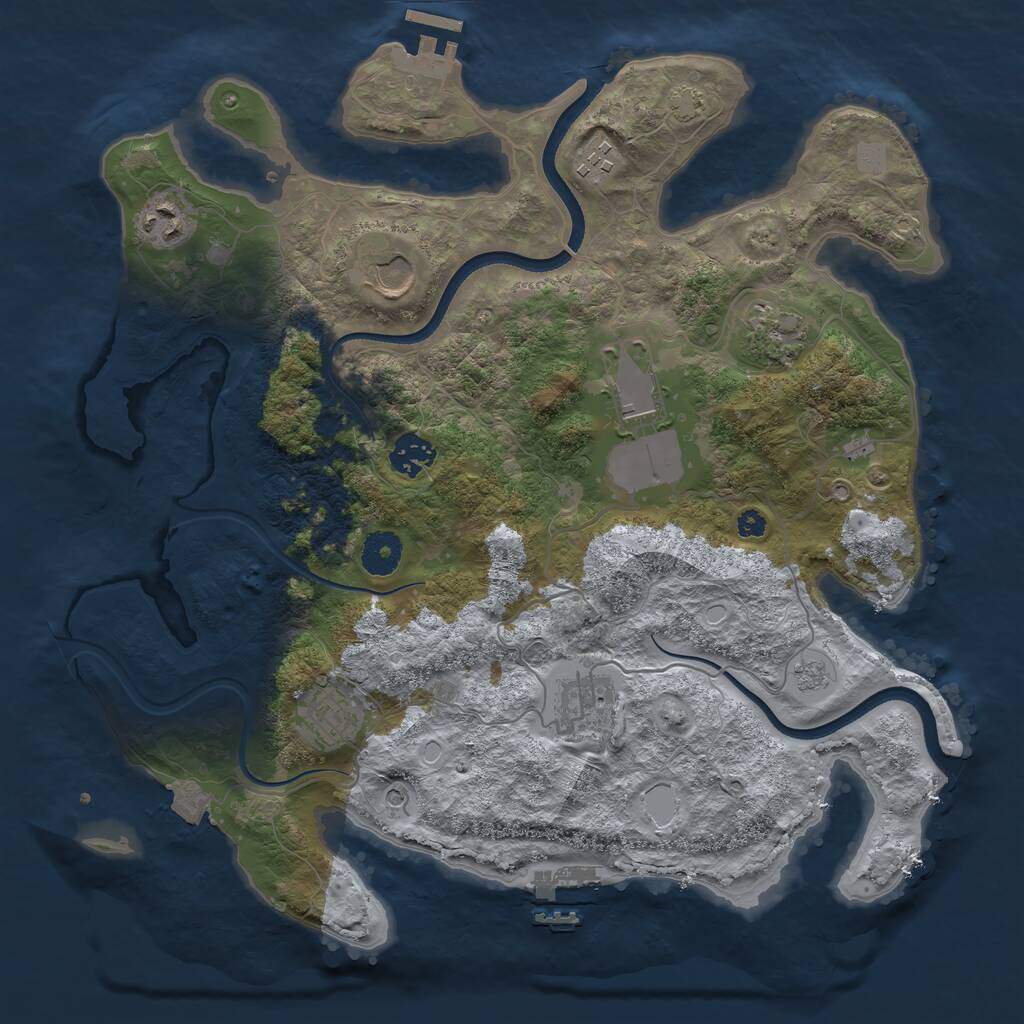 Rust Map: Procedural Map, Size: 3600, Seed: 2041729894, 14 Monuments