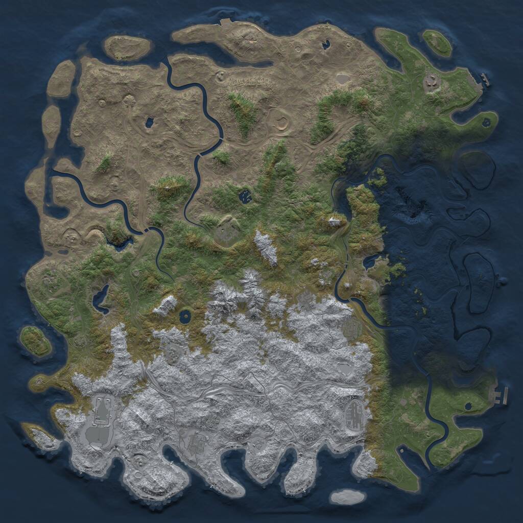 Rust Map: Procedural Map, Size: 6000, Seed: 729384, 17 Monuments