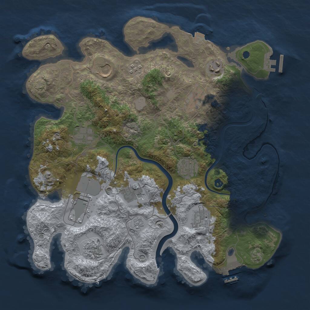 Rust Map: Procedural Map, Size: 3500, Seed: 1733727586, 16 Monuments