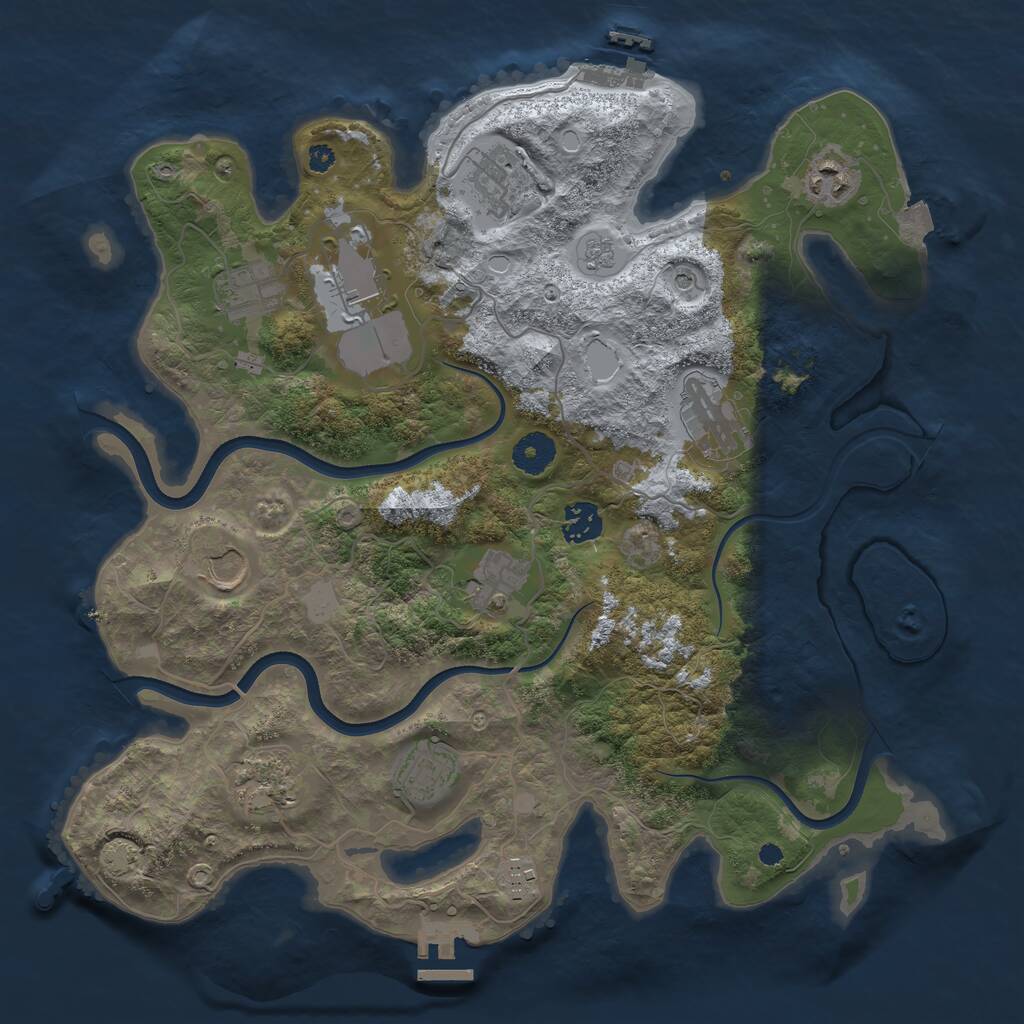Rust Map: Procedural Map, Size: 3700, Seed: 1877276673, 17 Monuments