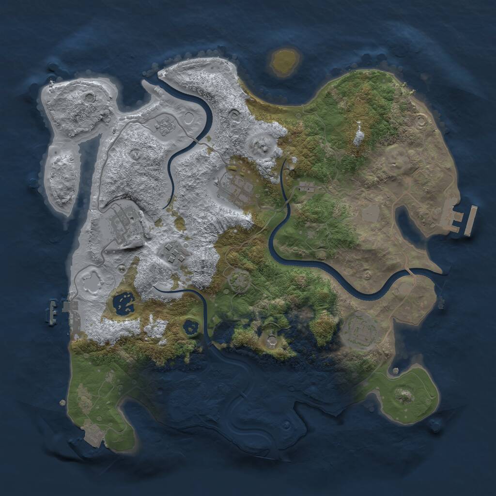 Rust Map: Procedural Map, Size: 3250, Seed: 1076365738, 11 Monuments
