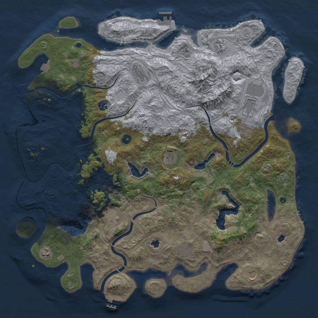 Rust Map: Procedural Map, Size: 5000, Seed: 2115377243, 17 Monuments