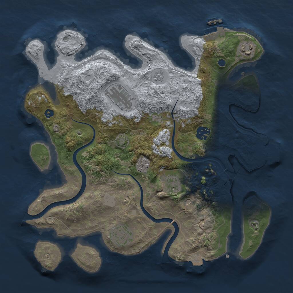 Rust Map: Procedural Map, Size: 3200, Seed: 1344816399, 12 Monuments