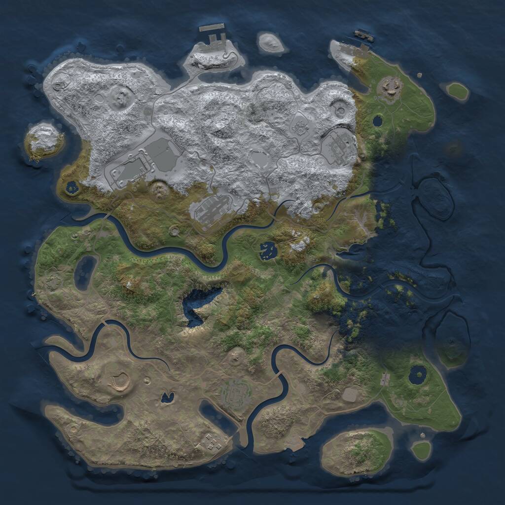 Rust Map: Procedural Map, Size: 4050, Seed: 1303407853, 14 Monuments