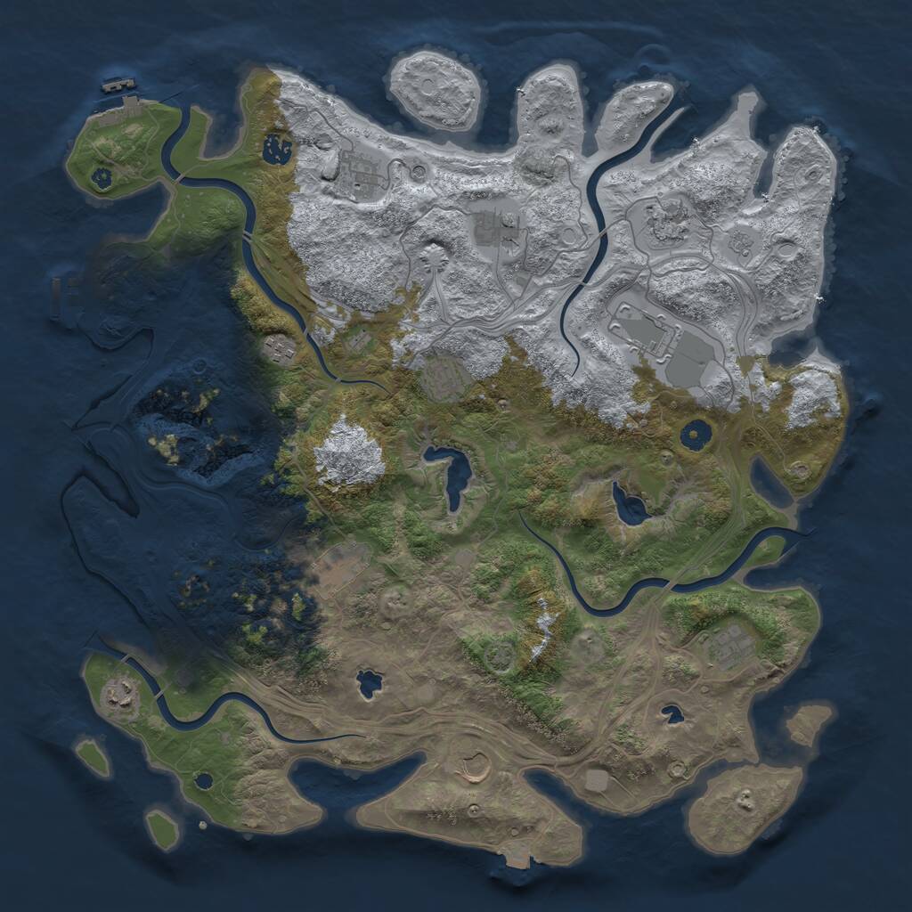 Rust Map: Procedural Map, Size: 4500, Seed: 851059490, 17 Monuments