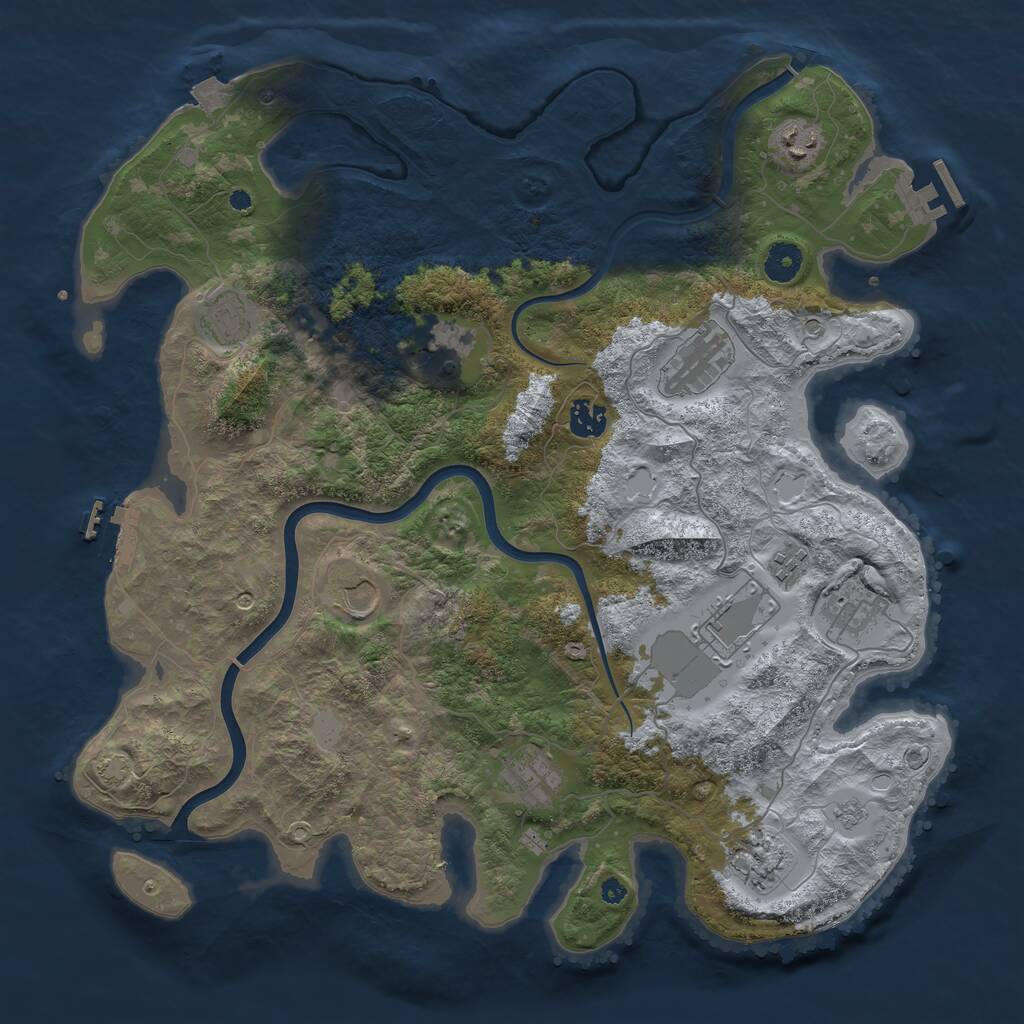 Rust Map: Procedural Map, Size: 3999, Seed: 1040365417, 17 Monuments