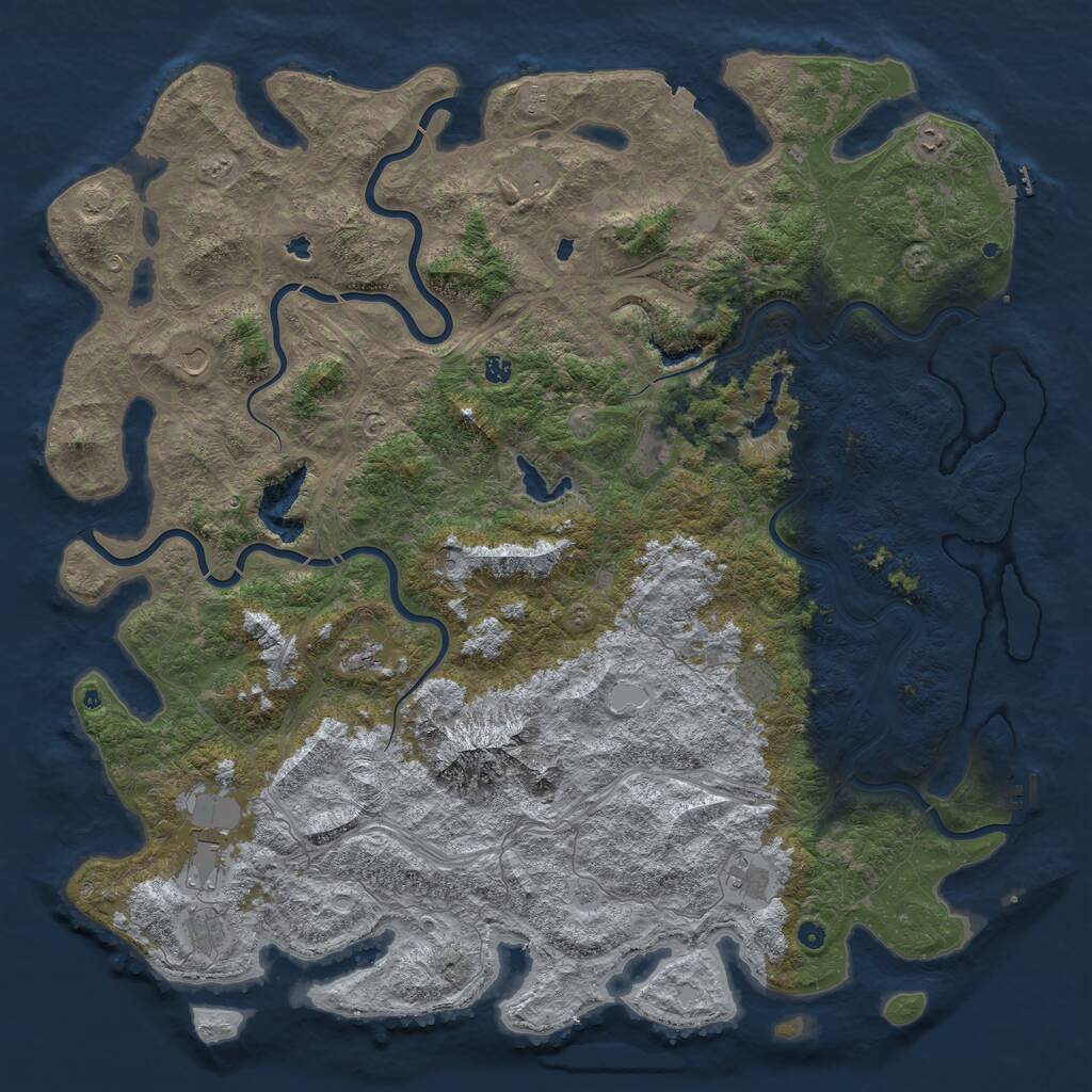 Rust Map: Procedural Map, Size: 6000, Seed: 409385433, 17 Monuments