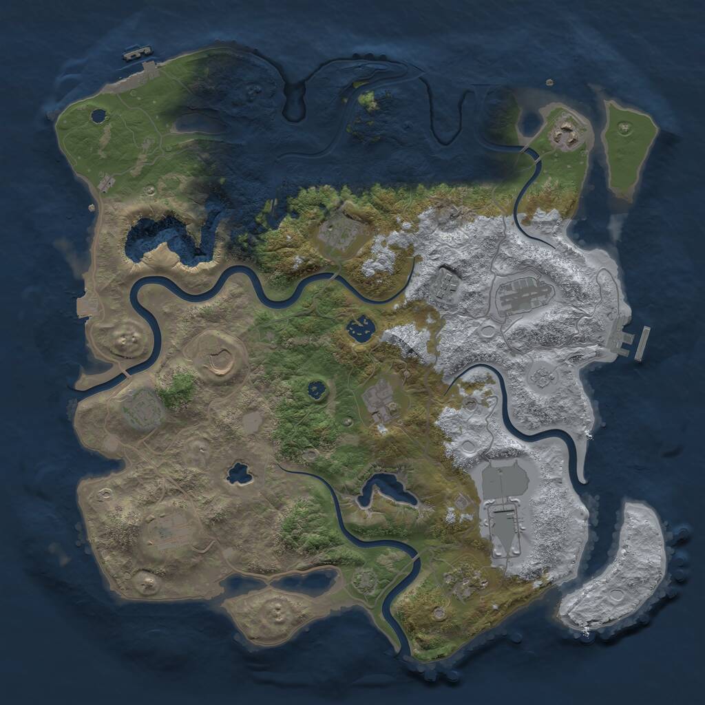 Rust Map: Procedural Map, Size: 4050, Seed: 1834003795, 17 Monuments