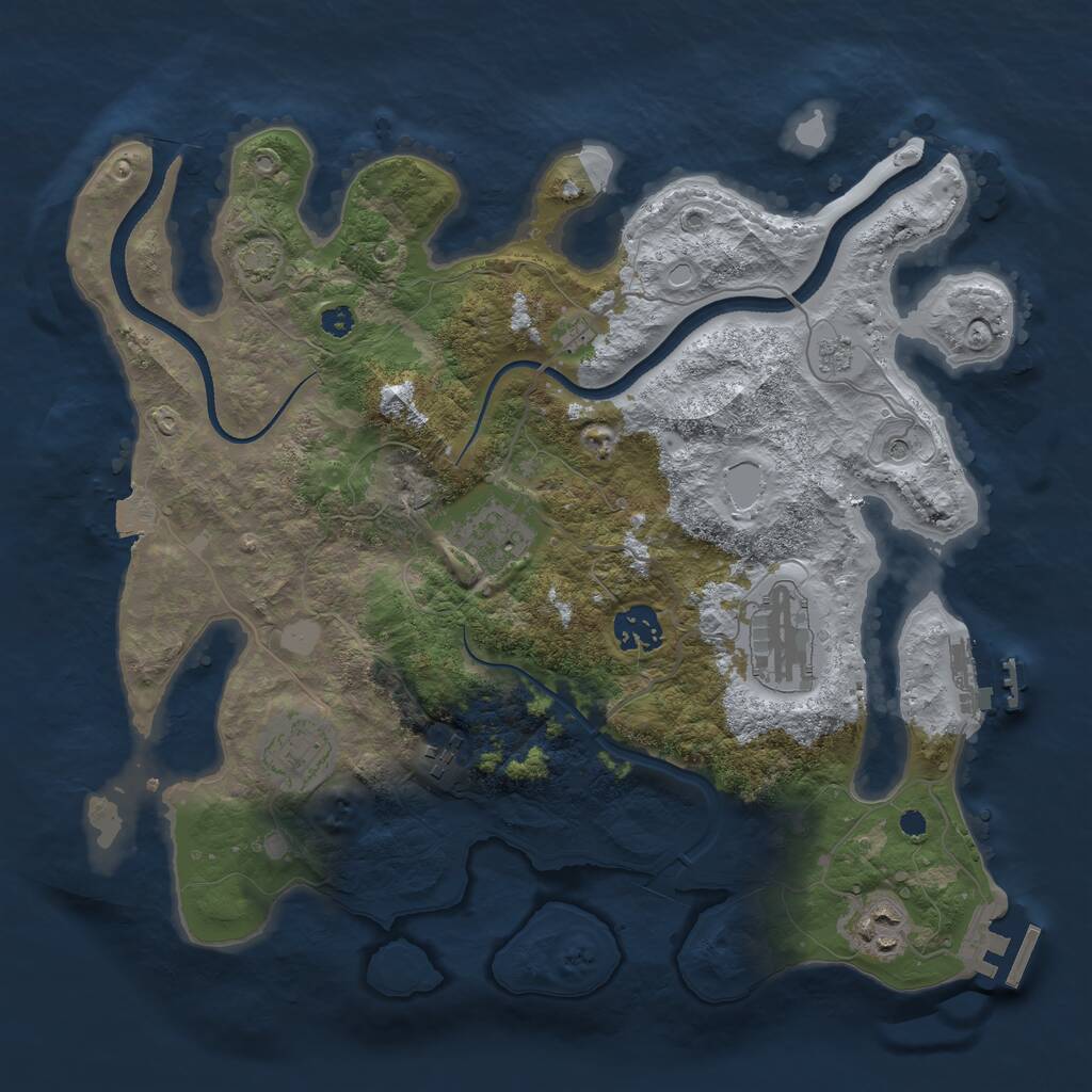 Rust Map: Procedural Map, Size: 3400, Seed: 1222145851, 12 Monuments