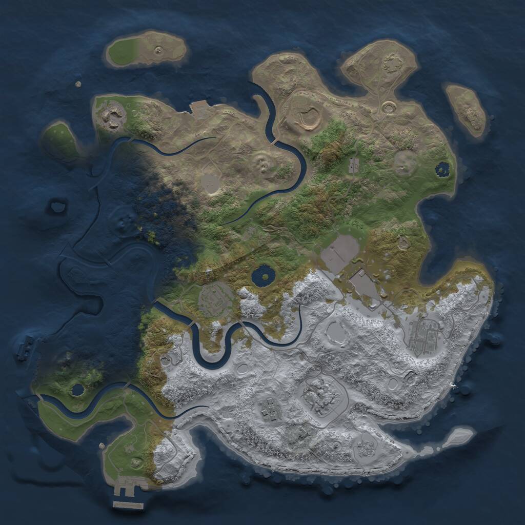 Rust Map: Procedural Map, Size: 3500, Seed: 874084820, 13 Monuments