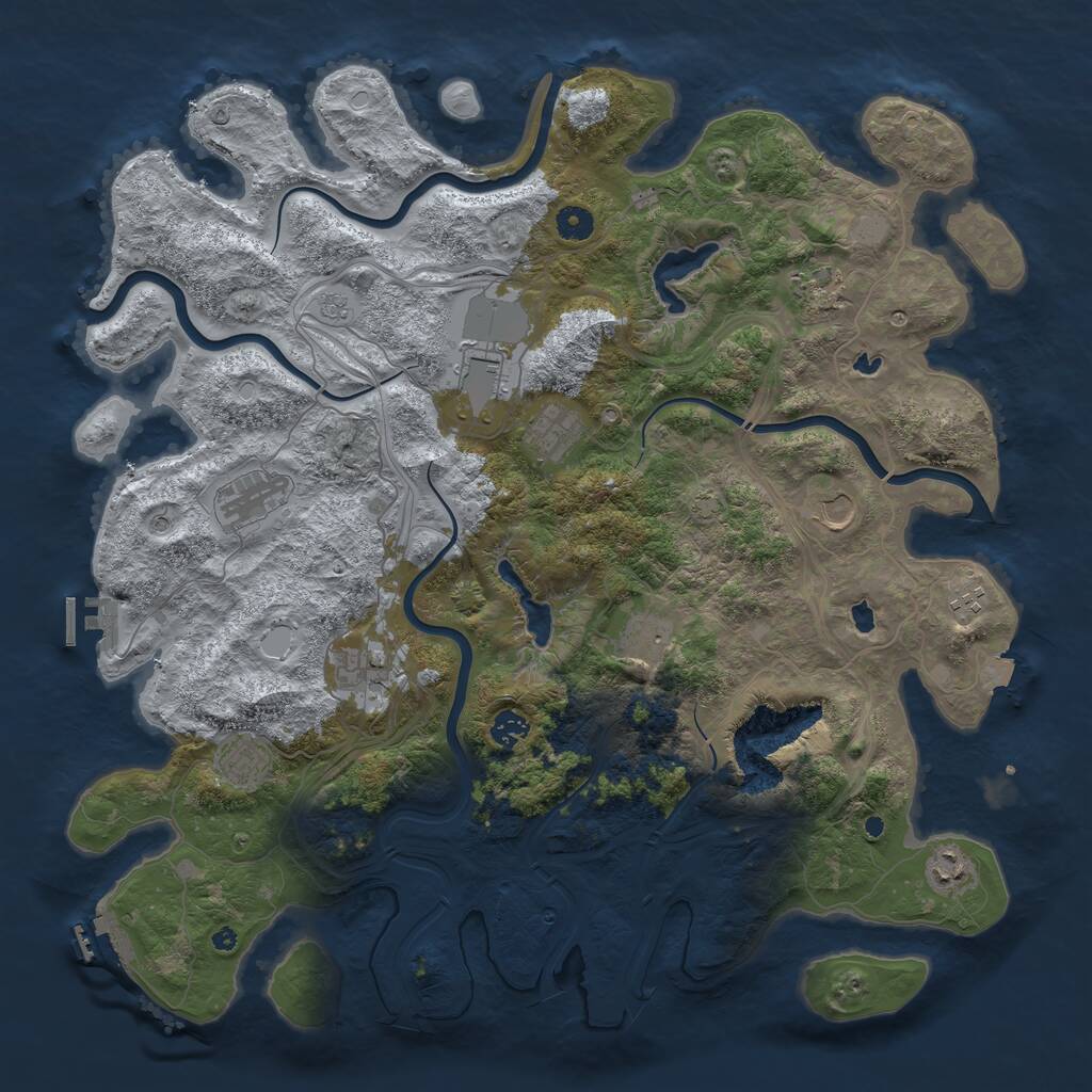Rust Map: Procedural Map, Size: 4500, Seed: 429342799, 17 Monuments