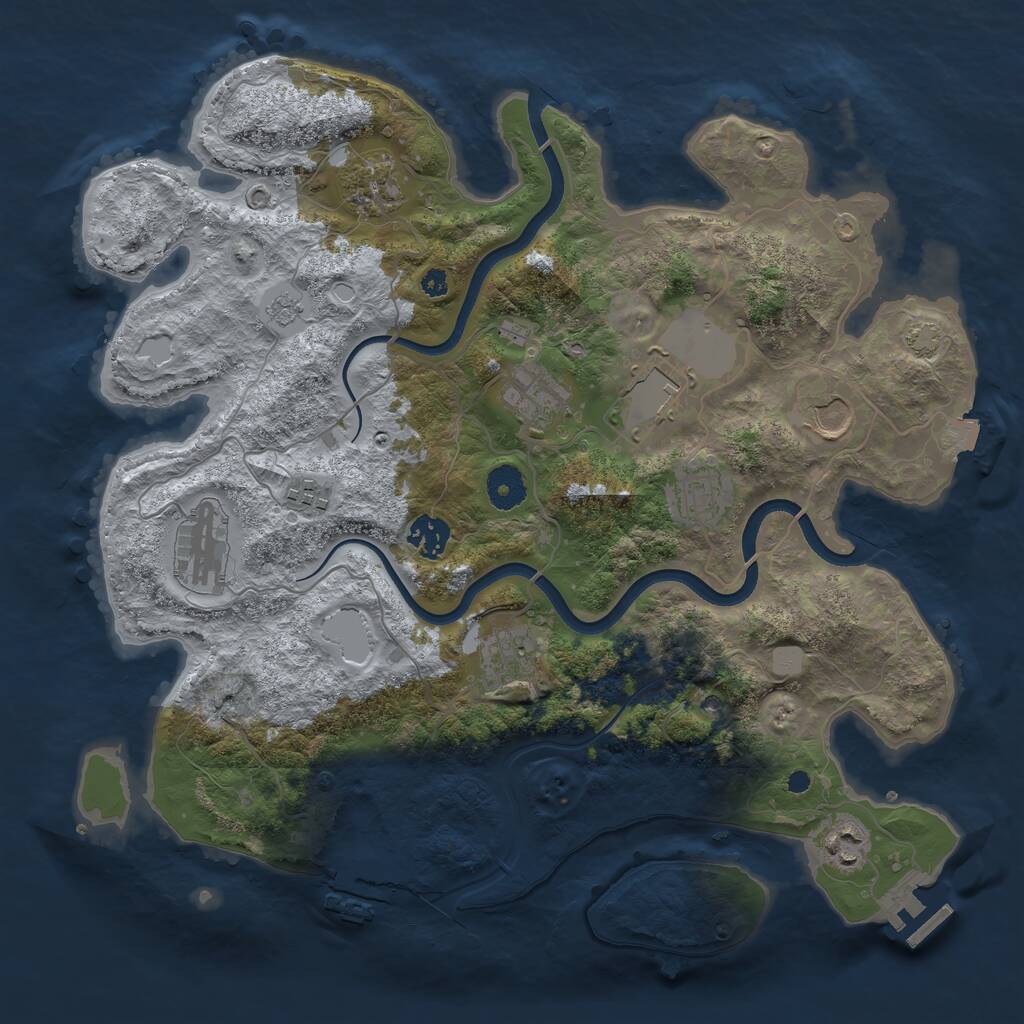 Rust Map: Procedural Map, Size: 3700, Seed: 1136751645, 16 Monuments