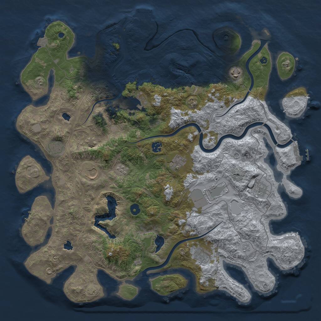 Rust Map: Procedural Map, Size: 4500, Seed: 1047089444, 16 Monuments