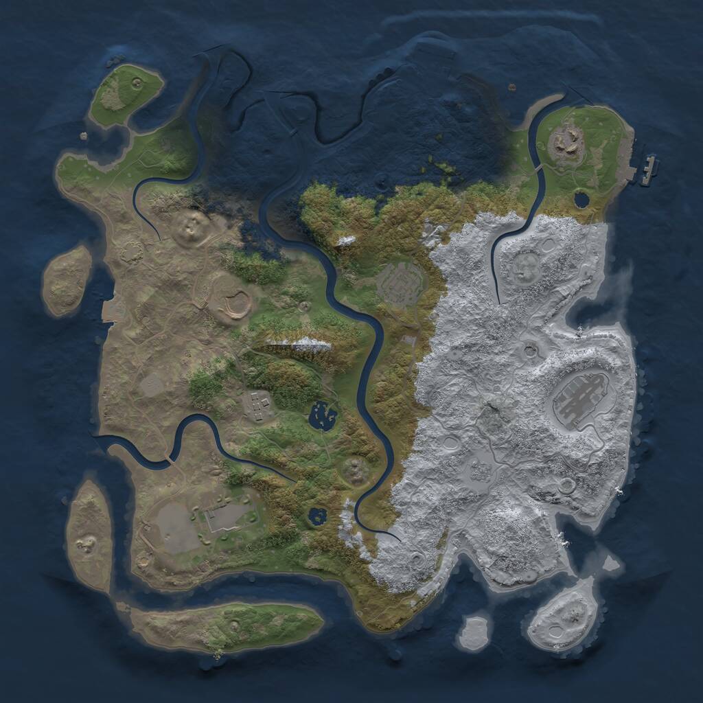 Rust Map: Procedural Map, Size: 3750, Seed: 550691621, 13 Monuments