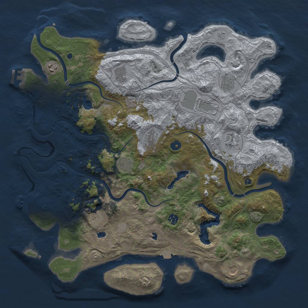 Rust Map: Procedural Map, Size: 4500, Seed: 1255891037, 17 Monuments