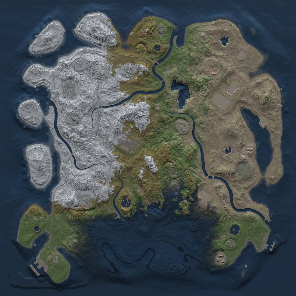 Rust Map: Procedural Map, Size: 4500, Seed: 1327826775, 17 Monuments