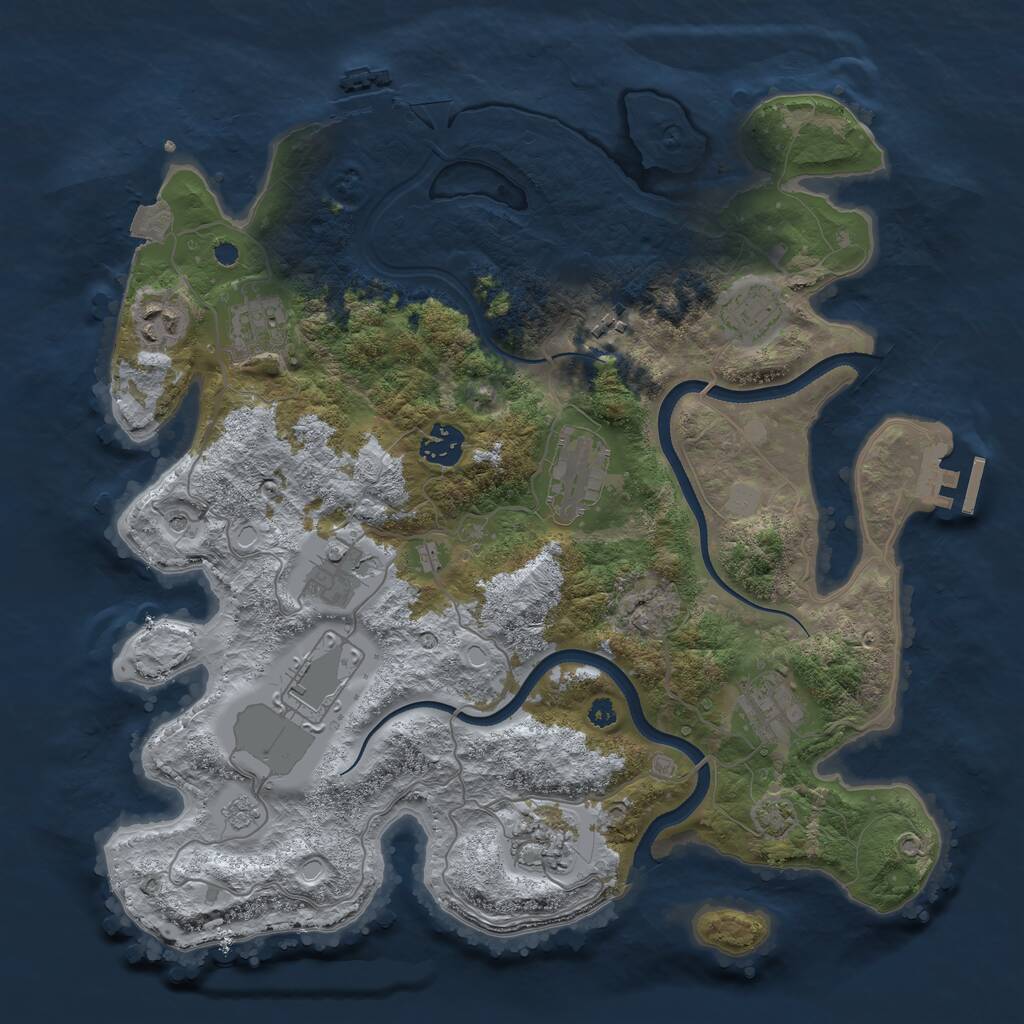 Rust Map: Procedural Map, Size: 3600, Seed: 1187334143, 16 Monuments