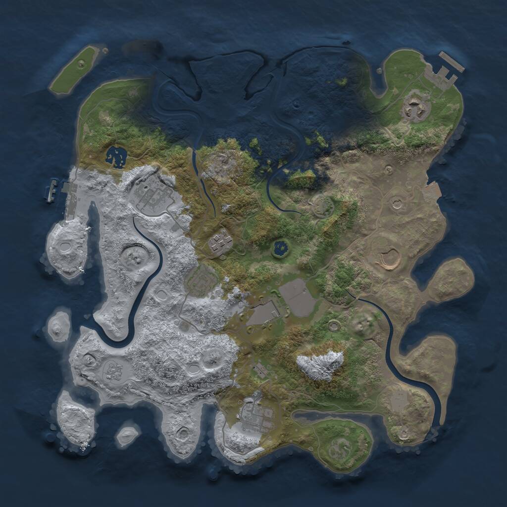 Rust Map: Procedural Map, Size: 3500, Seed: 1370957291, 14 Monuments