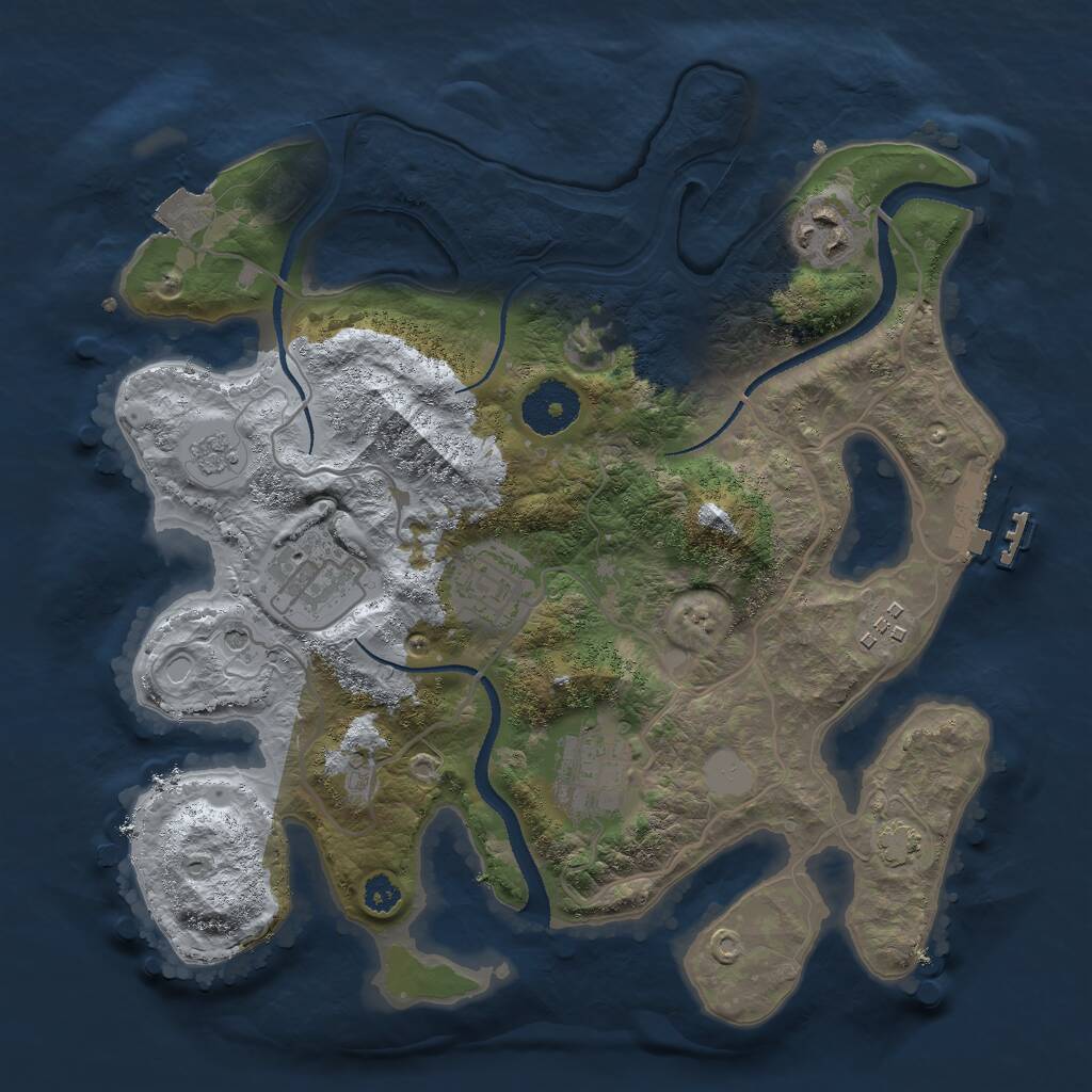 Rust Map: Procedural Map, Size: 3000, Seed: 25969, 10 Monuments
