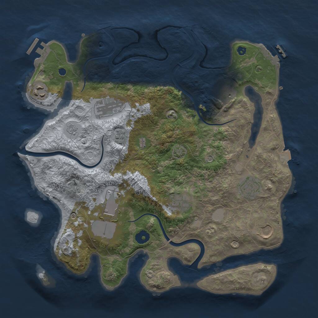 Rust Map: Procedural Map, Size: 3500, Seed: 1297496193, 14 Monuments