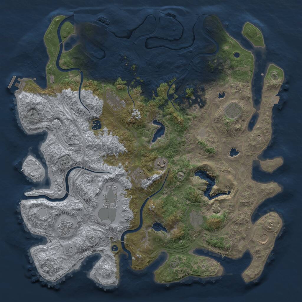 Rust Map: Procedural Map, Size: 4500, Seed: 1120931475, 17 Monuments