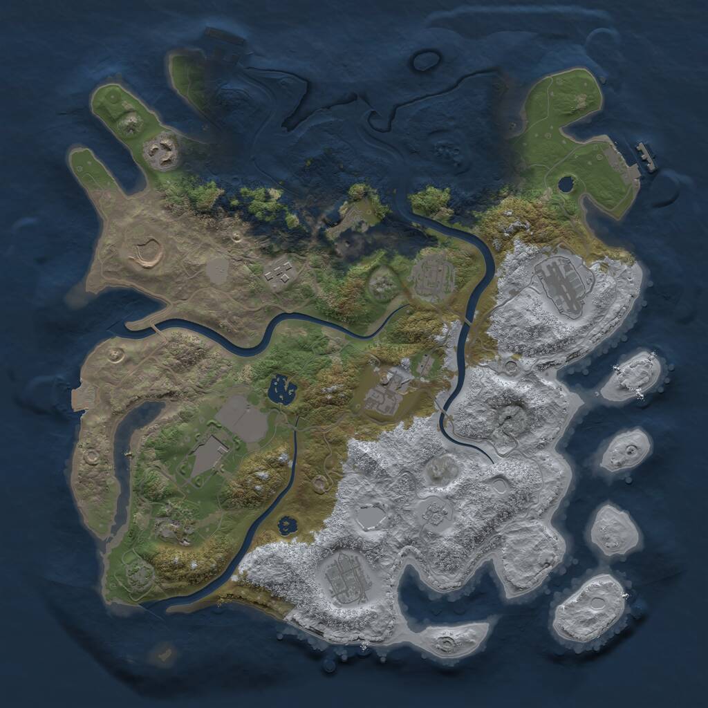 Rust Map: Procedural Map, Size: 3700, Seed: 710554078, 17 Monuments